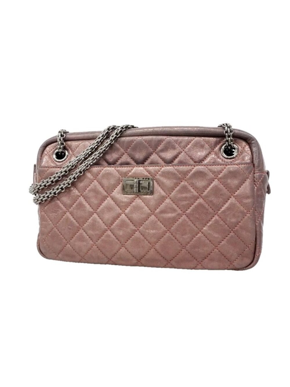 Chanel Shoulder Bag 2.55 Quilted Leather Metal Pink Silver
